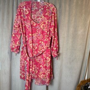 JOSIE Natori Chiffon Floral paisley Kimono Mini Robe & chemise slip nightie set